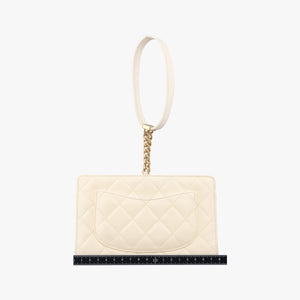 Pre-owned Chanel CC Button Timeless Wristlet Clutch Bag White lambskin AS0178 shoulderbag | stylenewstar