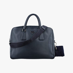 Pre-owned Prada Business Briefcase Navy SAFFIANO Leather 2VE011 shoulderbag | stylenewstar