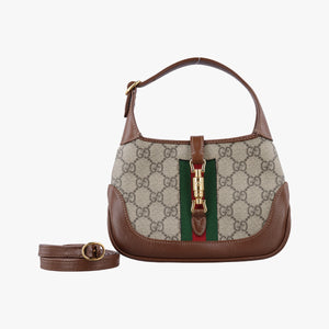 Pre-owned Gucci Jackie 1961 GG Supreme brown x beige x multicolor PVC coated canvas×Leather 637092 shoulderbag | stylenewstar