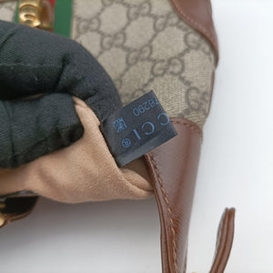 Pre-owned Gucci Jackie 1961 GG Supreme brown x beige x multicolor PVC coated canvas×Leather 637092 shoulderbag | stylenewstar