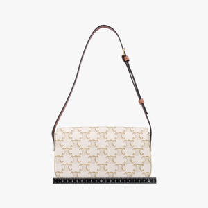 Pre-owned Celine Teen Triomphe White PVC coated canvas shoulderbag | stylenewstar