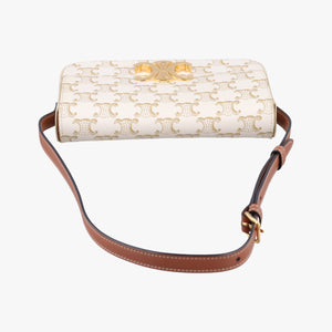 Pre-owned Celine Teen Triomphe White PVC coated canvas shoulderbag | stylenewstar