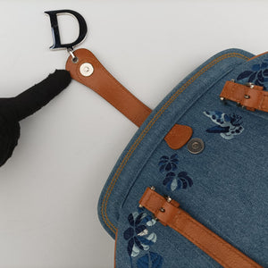 Pre-owned Christian Dior D-ring Logo Blue×Beige Denim handbag | stylenewstar