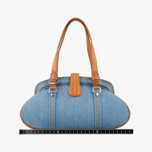 Pre-owned Christian Dior D-ring Logo Blue×Beige Denim handbag | stylenewstar
