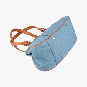 Pre-owned Christian Dior D-ring Logo Blue×Beige Denim handbag | stylenewstar