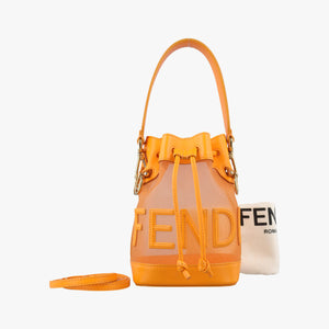 Pre-owned Fendi Mon Tresor Mini Bucket Orange mesh×Calf Leather 8BS010 shoulderbag | stylenewstar