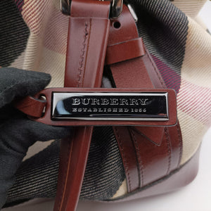 Pre-owned Burberry Beat Check Brown × Beige × Black Canvas × Leather shoulderbag | stylenewstar
