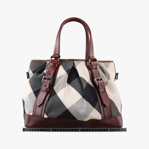Pre-owned Burberry Beat Check Brown × Beige × Black Canvas × Leather shoulderbag | stylenewstar