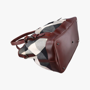 Pre-owned Burberry Beat Check Brown × Beige × Black Canvas × Leather shoulderbag | stylenewstar