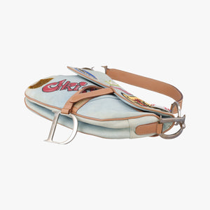 Pre-owned Christian Dior Miss Diorella Saddle Bag Blue Denim × Leather shoulderbag | stylenewstar