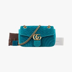 Pre-owned Gucci GG Marmont Blue velour 443497 shoulderbag | stylenewstar