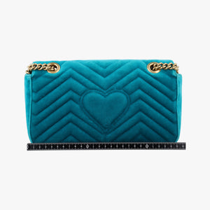 Pre-owned Gucci GG Marmont Blue velour 443497 shoulderbag | stylenewstar