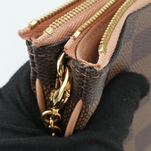 Pre-owned Louis Vuitton Pochette Double Zip EBENE×Rose Ballerine Damier Canvas N60254 shoulderbag | stylenewstar