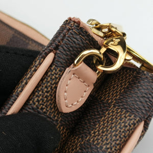Pre-owned Louis Vuitton Pochette Double Zip EBENE×Rose Ballerine Damier Canvas N60254 shoulderbag | stylenewstar