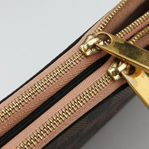 Pre-owned Louis Vuitton Pochette Double Zip EBENE×Rose Ballerine Damier Canvas N60254 shoulderbag | stylenewstar
