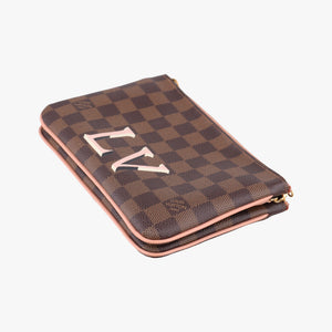 Pre-owned Louis Vuitton Pochette Double Zip EBENE×Rose Ballerine Damier Canvas N60254 shoulderbag | stylenewstar