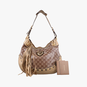 Pre-owned Gucci Babouska Heart Hobo khaki×golden PVC coated canvas 211965 shoulderbag | stylenewstar