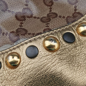 Pre-owned Gucci Babouska Heart Hobo khaki×golden PVC coated canvas 211965 shoulderbag | stylenewstar