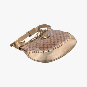 Pre-owned Gucci Babouska Heart Hobo khaki×golden PVC coated canvas 211965 shoulderbag | stylenewstar