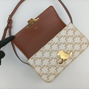 Vintage Celine Claude Triomphe White PVC coated canvas shoulderbag | stylenewstar