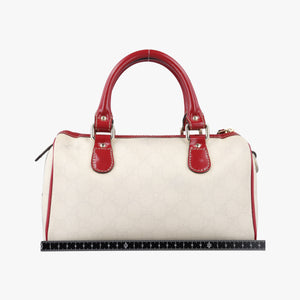 Pre-owned Gucci GG Supreme Tattoo Print Heart Charm Joy White PVC coated canvas 190257 handbag | stylenewstar