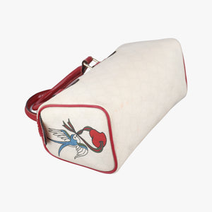 Pre-owned Gucci GG Supreme Tattoo Print Heart Charm Joy White PVC coated canvas 190257 handbag | stylenewstar