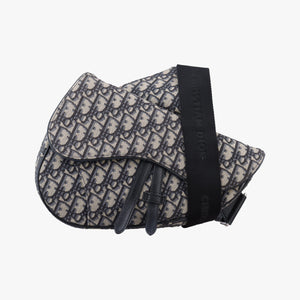 Pre-owned Christian Dior saddle Navy Jacquard×Leather bum bag/waist bag | stylenewstar