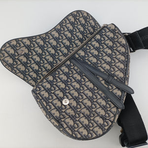 Pre-owned Christian Dior saddle Navy Jacquard×Leather bum bag/waist bag | stylenewstar
