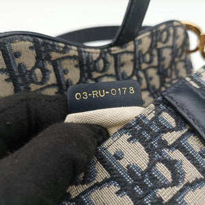 Pre-owned Christian Dior Saddle Navy×grey Jacquard × Leather handbag | stylenewstar