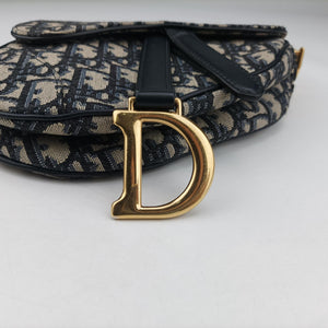 Pre-owned Christian Dior Saddle Navy×grey Jacquard × Leather handbag | stylenewstar