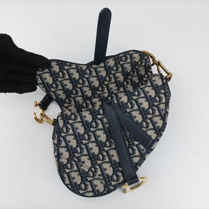 Pre-owned Christian Dior Saddle Navy×grey Jacquard × Leather handbag | stylenewstar