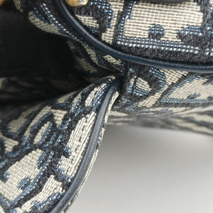 Pre-owned Christian Dior Saddle Navy×grey Jacquard × Leather handbag | stylenewstar