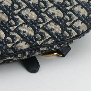 Pre-owned Christian Dior Saddle Navy×grey Jacquard × Leather handbag | stylenewstar