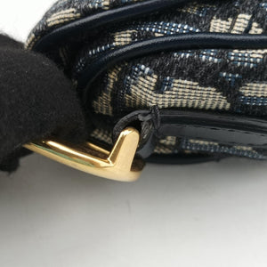 Pre-owned Christian Dior Saddle Navy×grey Jacquard × Leather handbag | stylenewstar