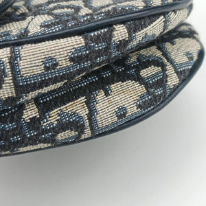 Pre-owned Christian Dior Saddle Navy×grey Jacquard × Leather handbag | stylenewstar