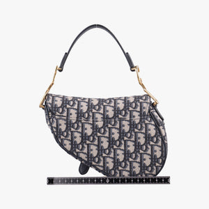 Pre-owned Christian Dior Saddle Navy×grey Jacquard × Leather handbag | stylenewstar