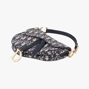 Pre-owned Christian Dior Saddle Navy×grey Jacquard × Leather handbag | stylenewstar