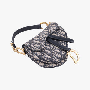Pre-owned Christian Dior Saddle Navy×grey Jacquard × Leather handbag | stylenewstar