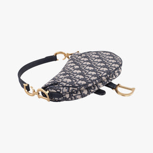 Pre-owned Christian Dior Saddle Navy×grey Jacquard × Leather handbag | stylenewstar
