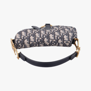 Pre-owned Christian Dior Saddle Navy×grey Jacquard × Leather handbag | stylenewstar
