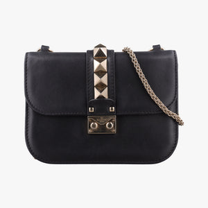 Pre-owned Valentino Rockstud Glam Lock Black Leather shoulderbag | stylenewstar