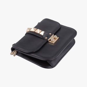 Pre-owned Valentino Rockstud Glam Lock Black Leather shoulderbag | stylenewstar