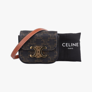Pre-owned Celine Mini Triomphe Brown PVC coated canvas shoulderbag | stylenewstar