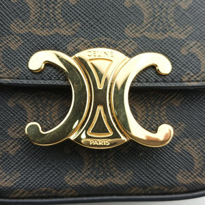 Pre-owned Celine Mini Triomphe Brown PVC coated canvas shoulderbag | stylenewstar