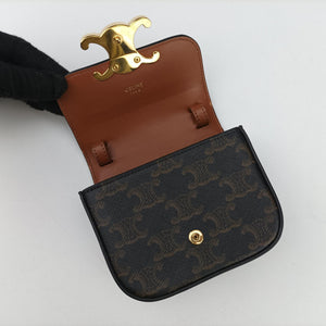 Pre-owned Celine Mini Triomphe Brown PVC coated canvas shoulderbag | stylenewstar