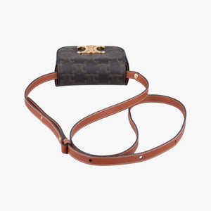 Pre-owned Celine Mini Triomphe Brown PVC coated canvas shoulderbag | stylenewstar