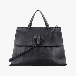 Pre-owned Gucci Bamboo Daily Black Leather 392013 shoulderbag | stylenewstar