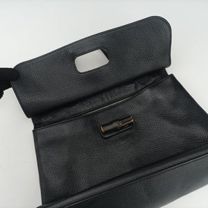 Pre-owned Gucci Bamboo Daily Black Leather 392013 shoulderbag | stylenewstar