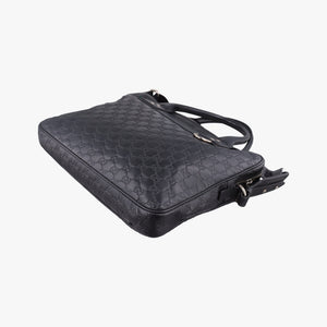 Pre-owned Gucci Guccissima Briefcase Business Black Leather 328937 shoulderbag | stylenewstar