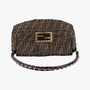 Pre-owned Fendi Mia Flap Brown canvas 8BR614 shoulderbag | stylenewstar